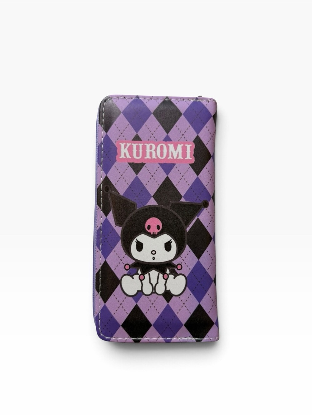 Kuromi Purple & Black Argyle Zip-Around Long Wallet - Picture 2 of 3